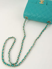 2016年頃製 キャビアスキンクラシックフラップチェーンバッグミニ ターコイズ