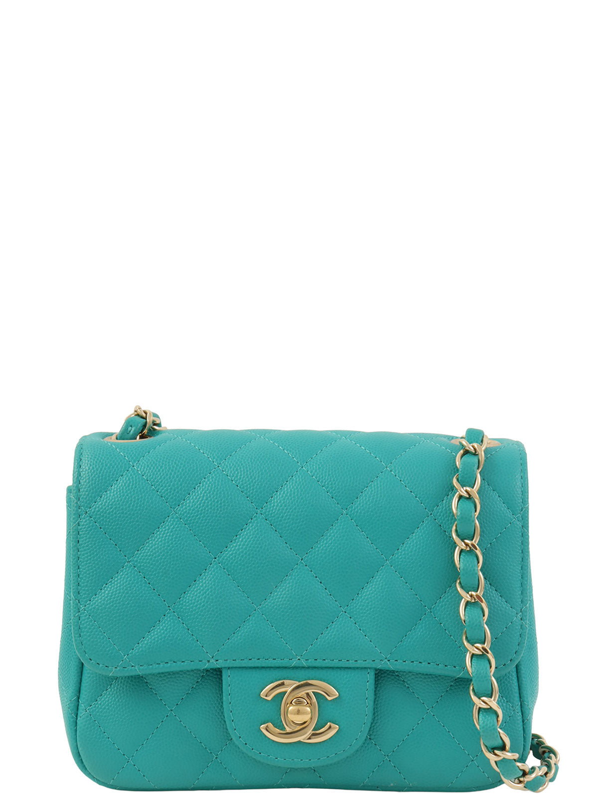 2016年頃製 キャビアスキンクラシックフラップチェーンバッグミニ ターコイズ