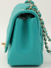 2016年頃製 キャビアスキンクラシックフラップチェーンバッグミニ ターコイズ