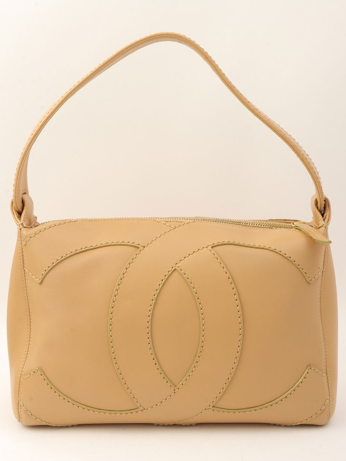 Around 2004 Made CC Mark Stitched Top Handle Bag Beige