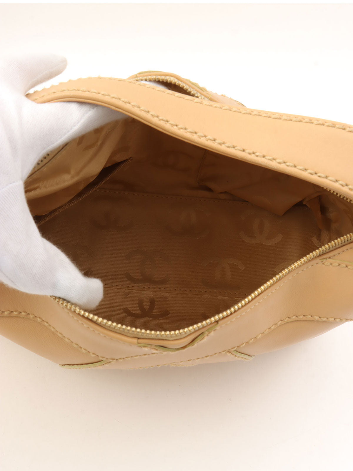 Around 2004 Made CC Mark Stitched Top Handle Bag Beige