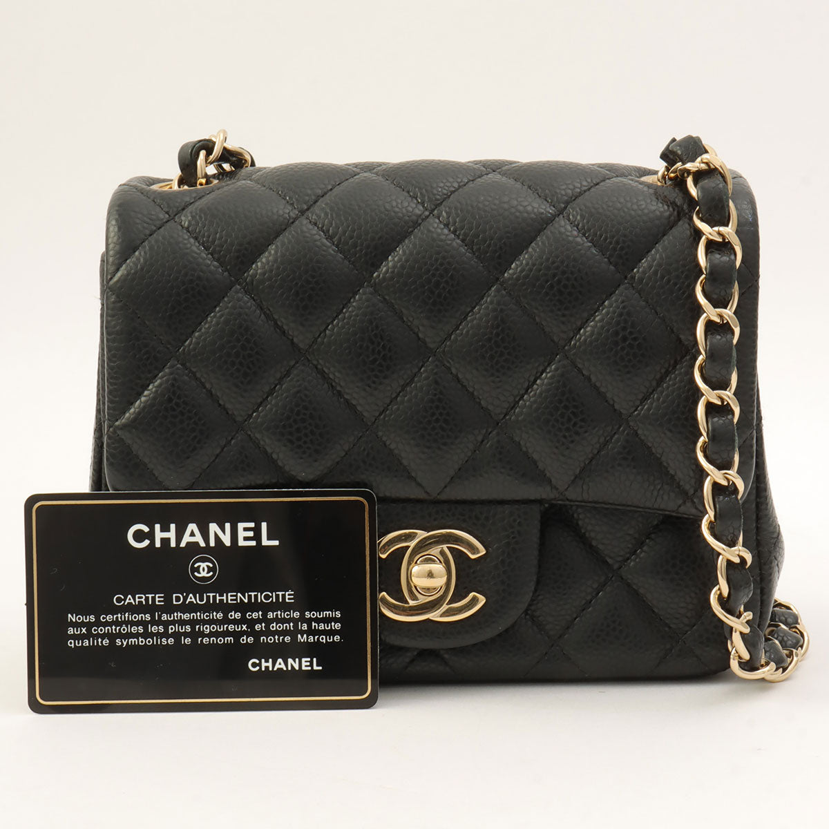 2018 Caviar Skin Classic Flap Chain Bag Mini Black