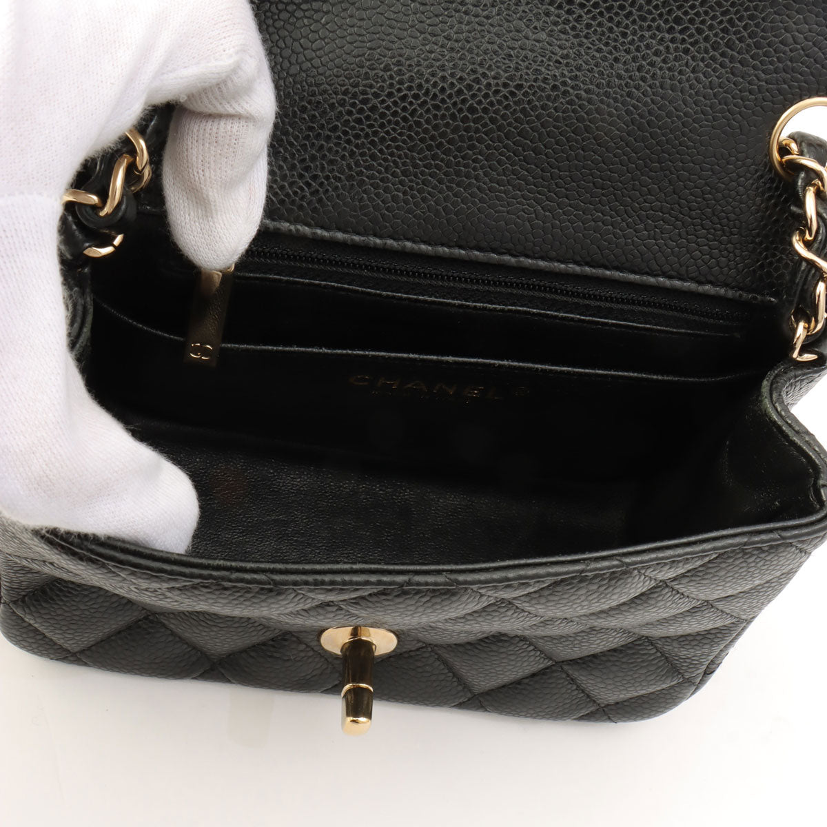 2018 Caviar Skin Classic Flap Chain Bag Mini Black