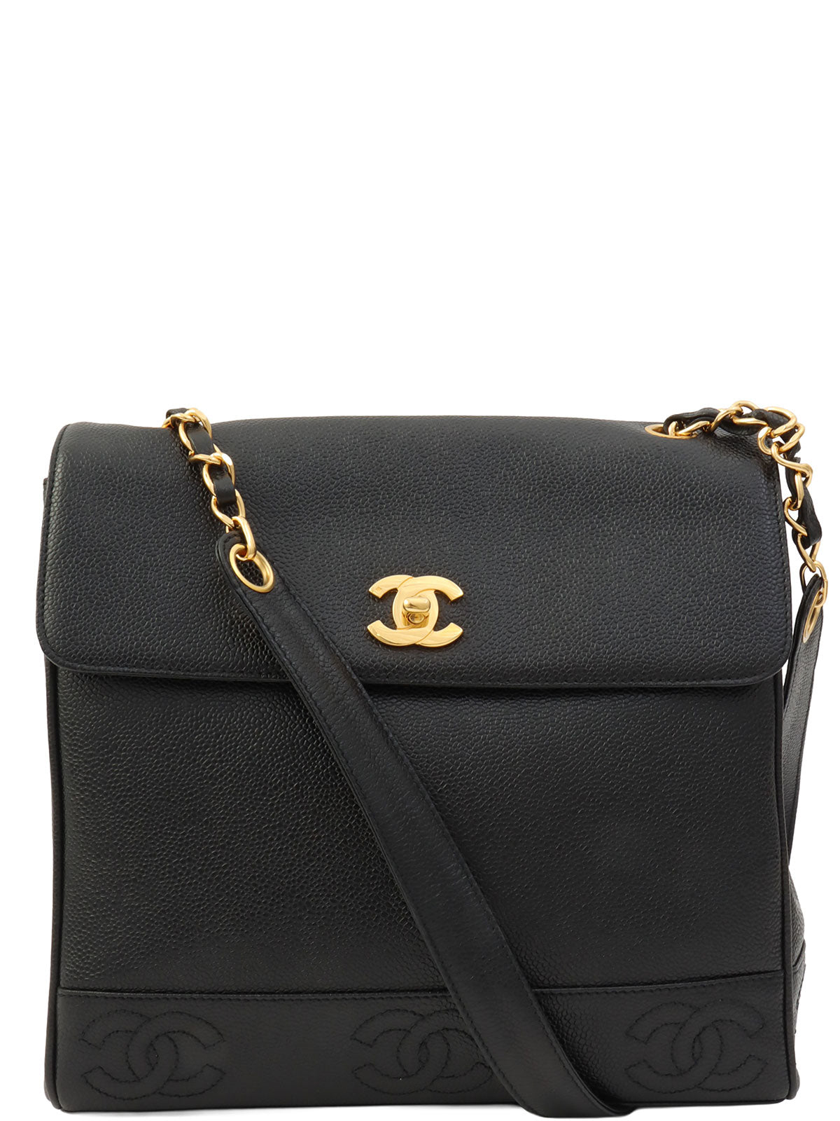 circa 1997 Caviar Skin CC Turn-Lock Shoulder Bag, Black