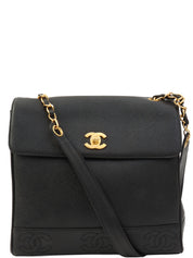 circa 1997 Caviar Skin CC Turn-Lock Shoulder Bag, Black