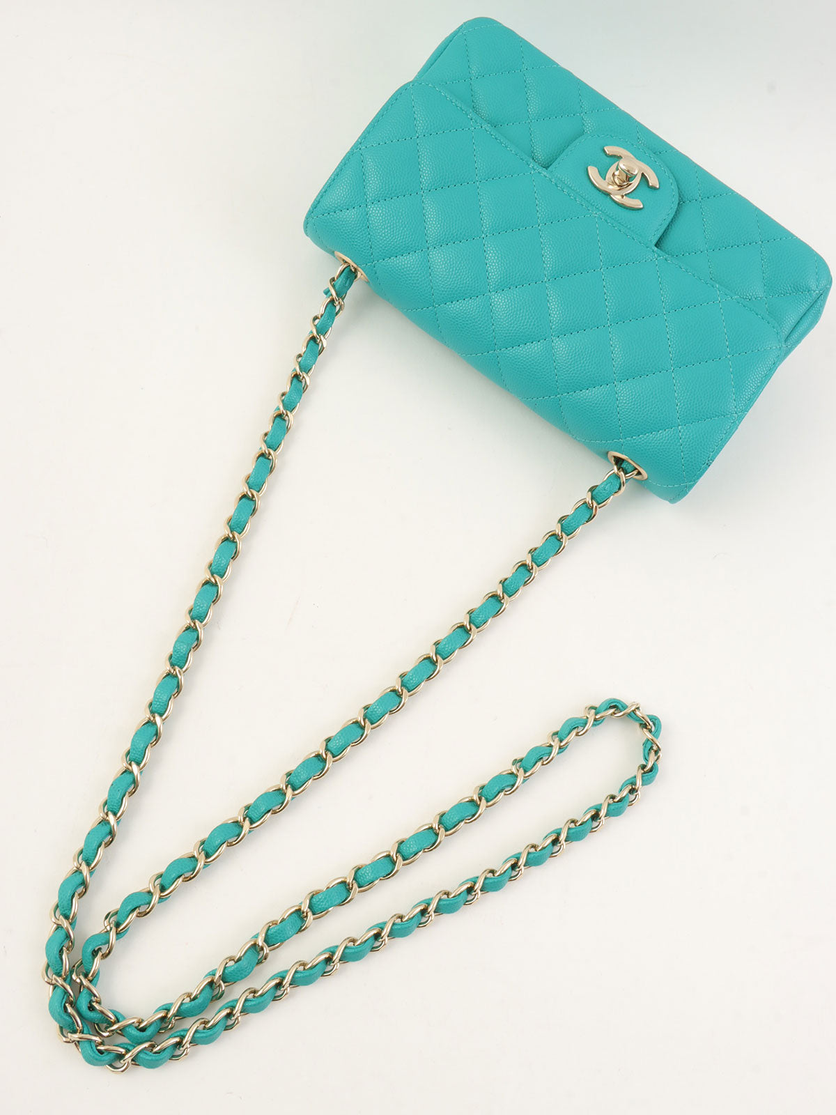 2016年頃製 キャビアスキンCCターンロックチェーンバッグ ターコイズグリーン