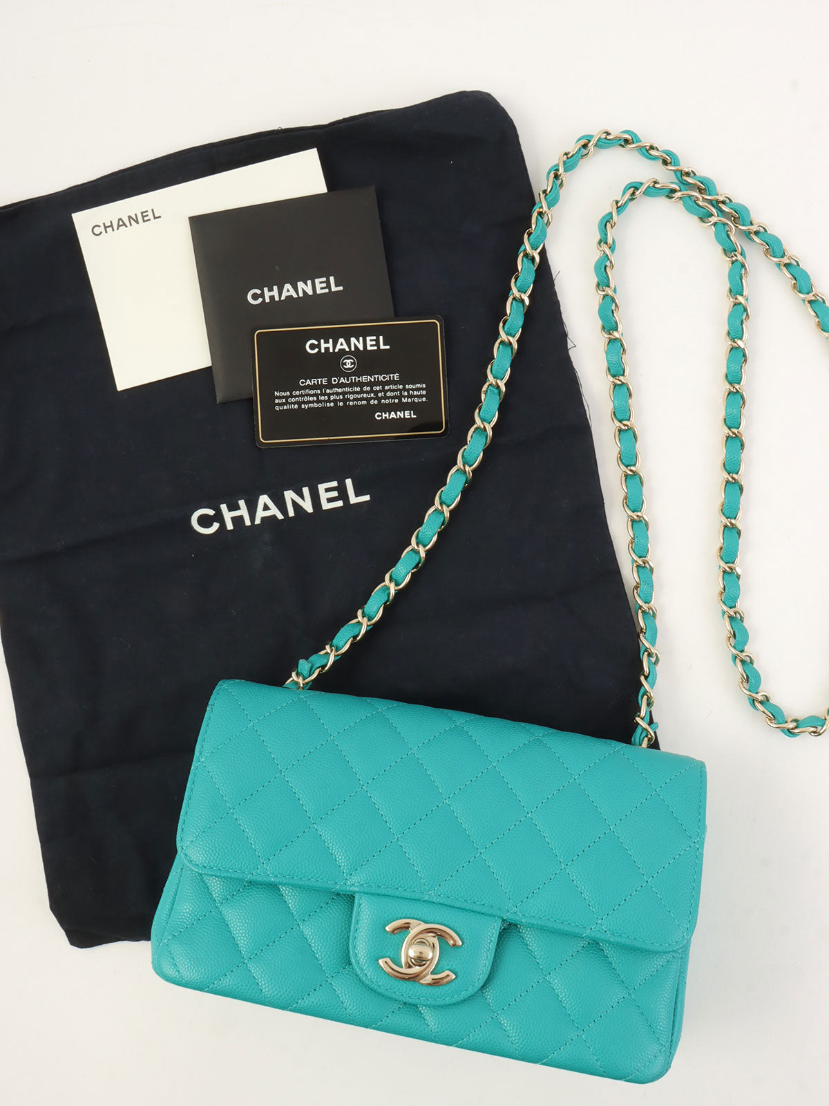 2016年頃製 キャビアスキンCCターンロックチェーンバッグ ターコイズグリーン