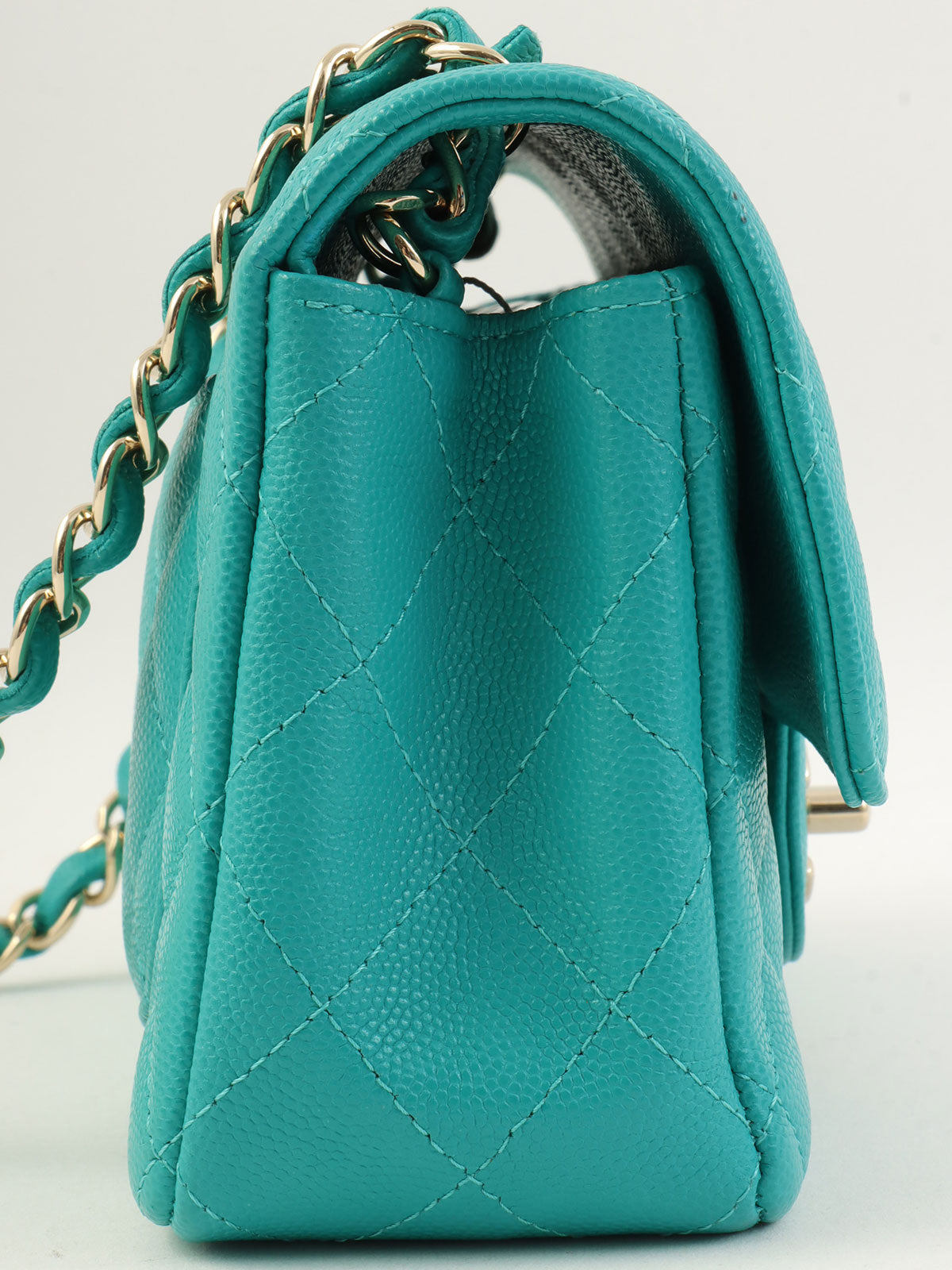 2016年頃製 キャビアスキンCCターンロックチェーンバッグ ターコイズグリーン