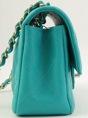 2016年頃製 キャビアスキンCCターンロックチェーンバッグ ターコイズグリーン
