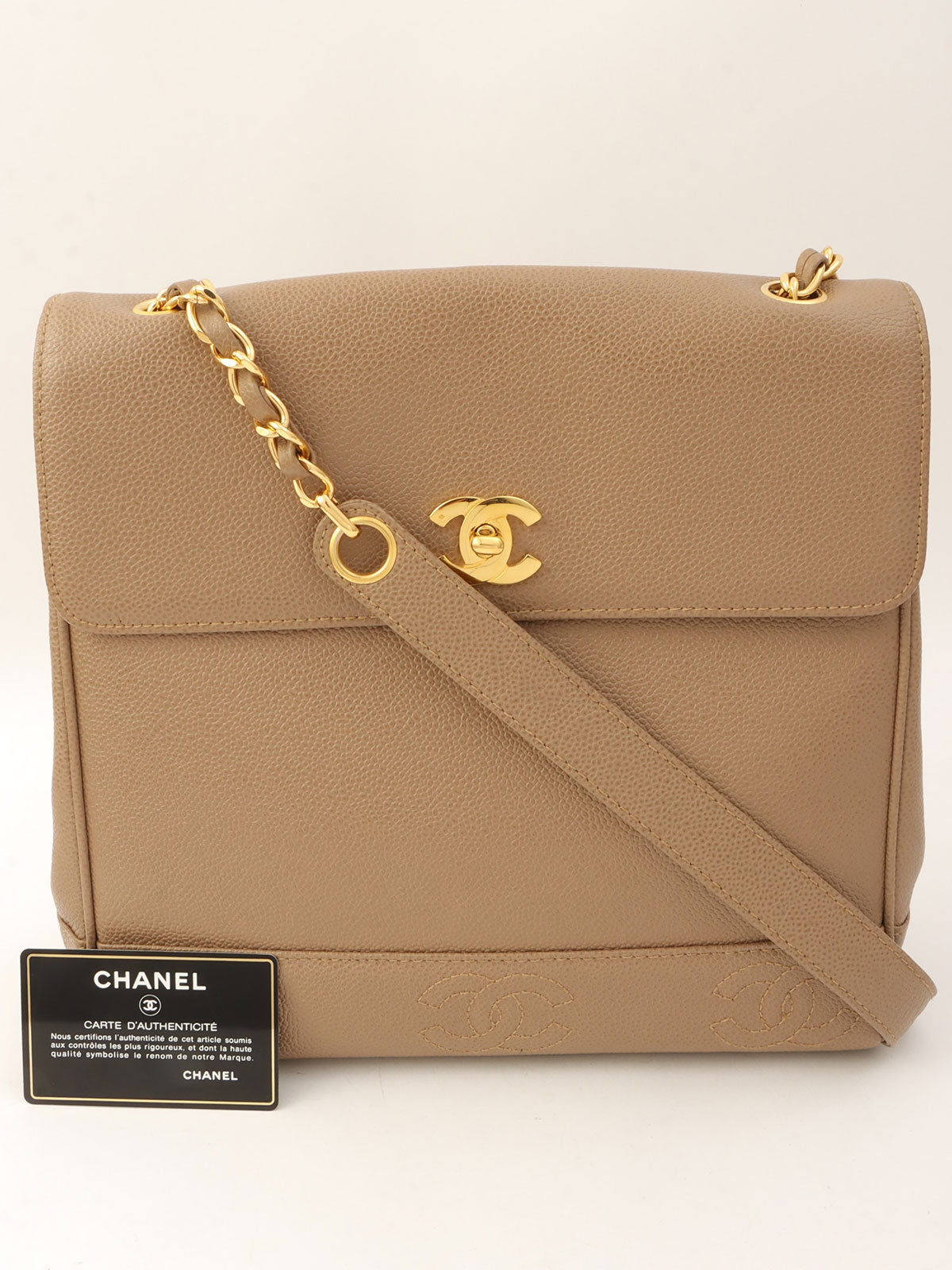 Circa 1997 Caviar Skin 6CC Mark Stitch Shoulder Bag, Beige