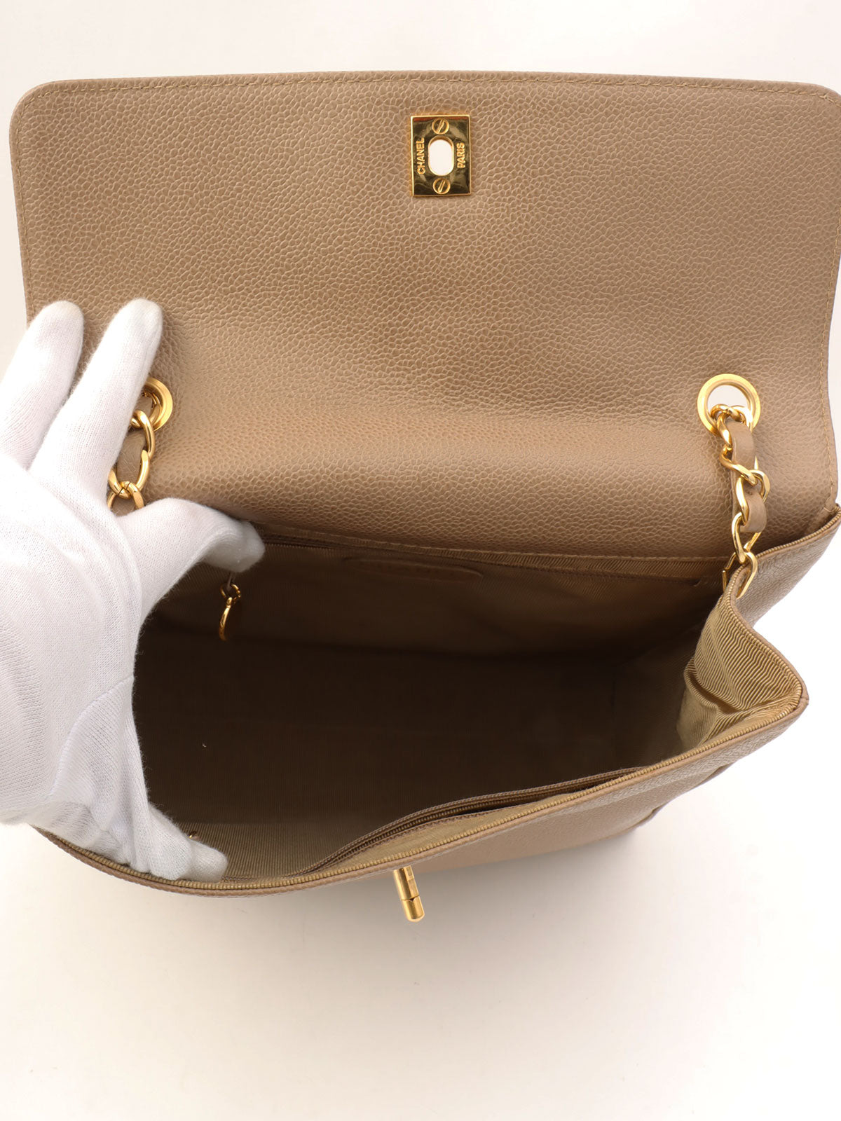 Circa 1997 Caviar Skin 6CC Mark Stitch Shoulder Bag, Beige