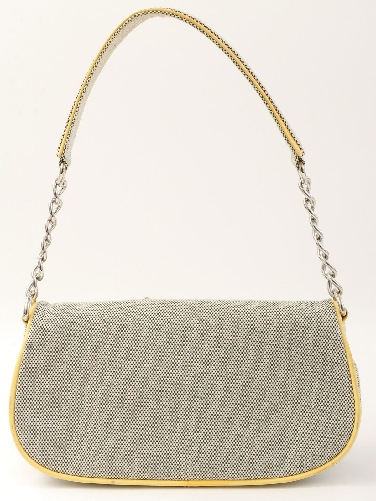 2005年頃製 キャンバスカメリアCCマークチェーンハンドバッグ グレー/イエロー