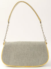 2005年頃製 キャンバスカメリアCCマークチェーンハンドバッグ グレー/イエロー