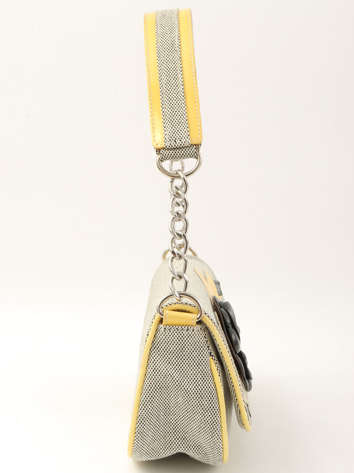 2005年頃製 キャンバスカメリアCCマークチェーンハンドバッグ グレー/イエロー