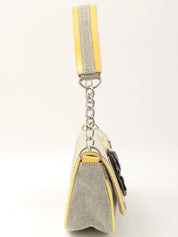 2005年頃製 キャンバスカメリアCCマークチェーンハンドバッグ グレー/イエロー