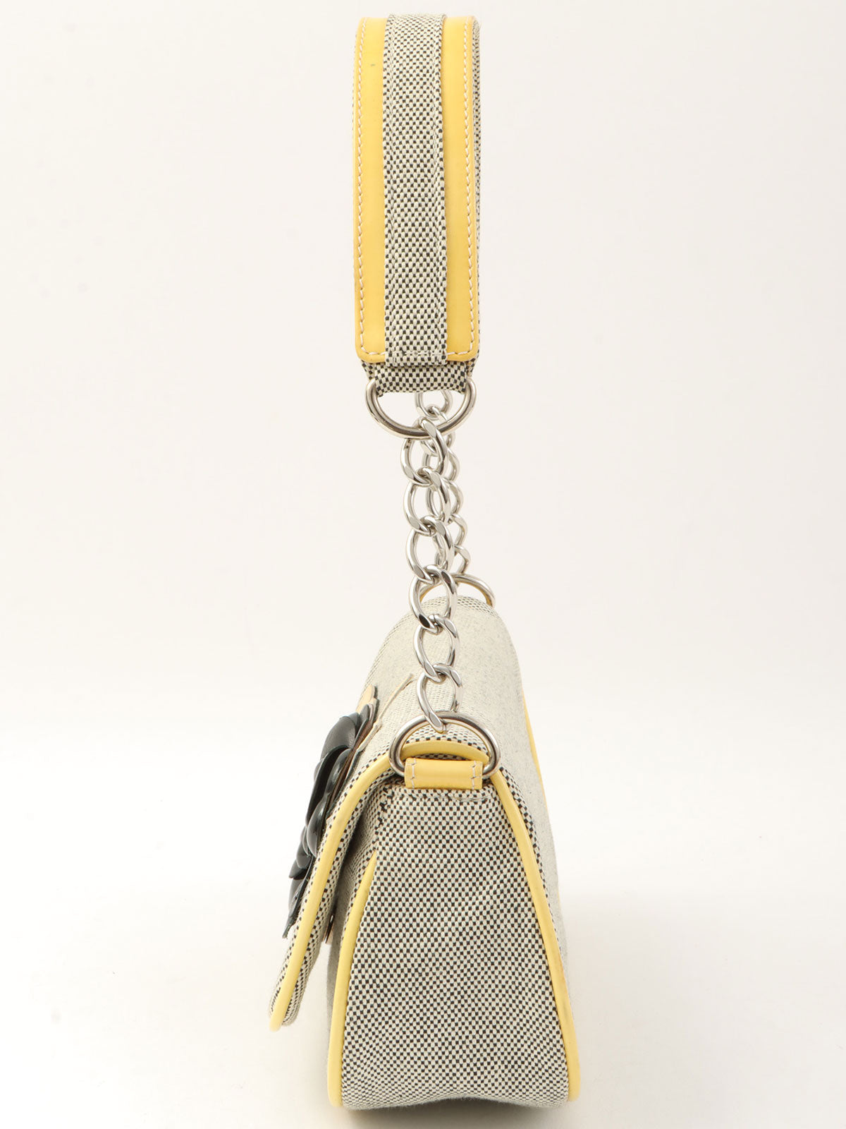 2005年頃製 キャンバスカメリアCCマークチェーンハンドバッグ グレー/イエロー