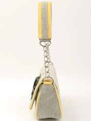 2005年頃製 キャンバスカメリアCCマークチェーンハンドバッグ グレー/イエロー