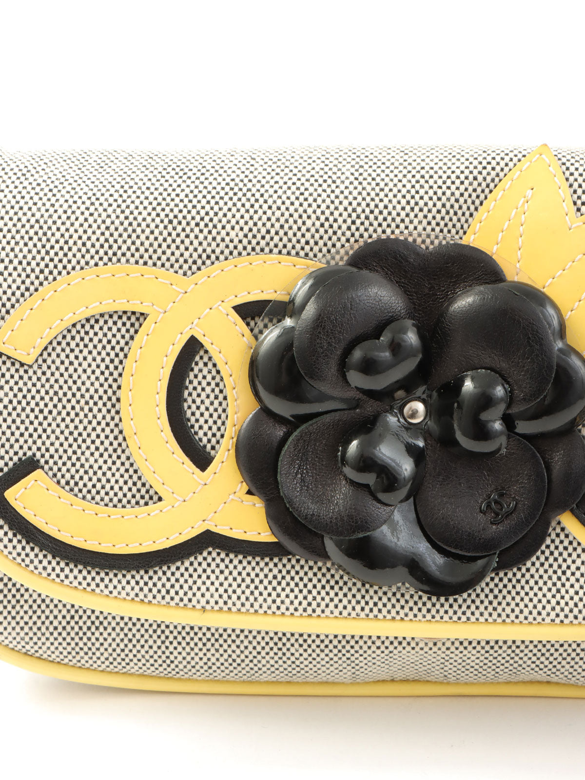 2005年頃製 キャンバスカメリアCCマークチェーンハンドバッグ グレー/イエロー