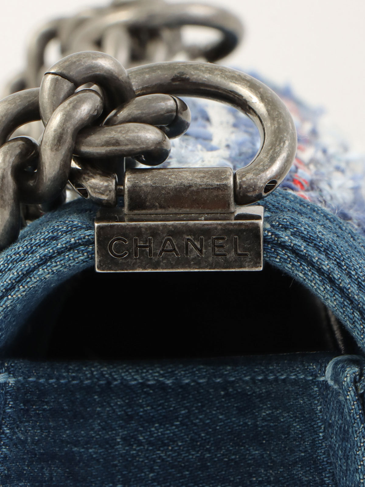 2014年頃製 デニムツイードコンビボーイシャネル インディゴ/マルチ