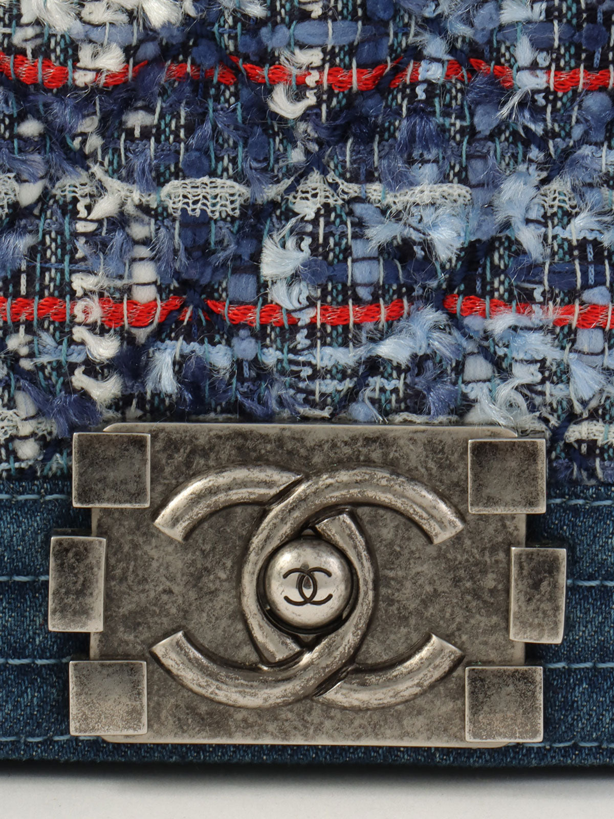 2014年頃製 デニムツイードコンビボーイシャネル インディゴ/マルチ