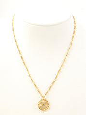Circle Rhinestone CC Mark Necklace Gold