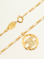 Circle Rhinestone CC Mark Necklace Gold
