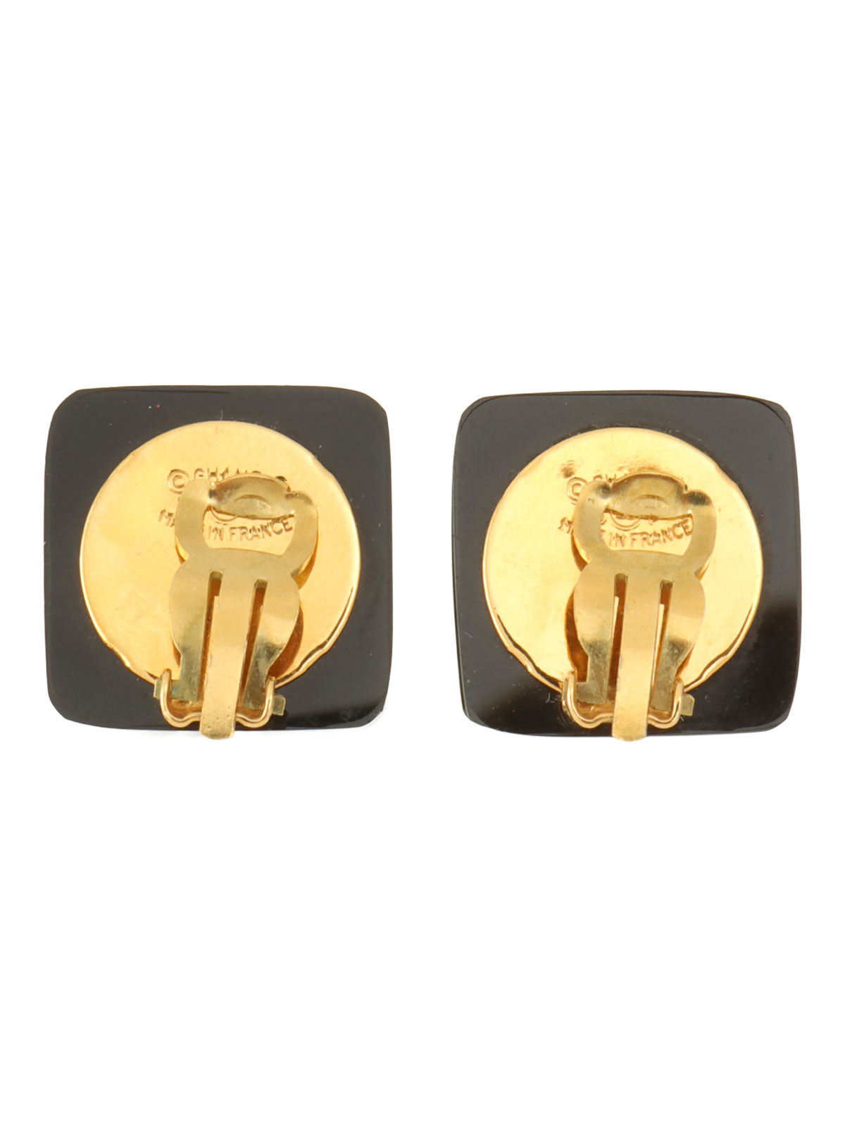 1995年製 ラインストーンスクエアCCマークイヤリング ゴールド/ブラック