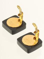 1995 Rhinestone Square CC Mark Earrings Gold/Black