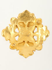 1994 Gripoix Design Cutout CC Mark Brooch in Gold/Green/Red