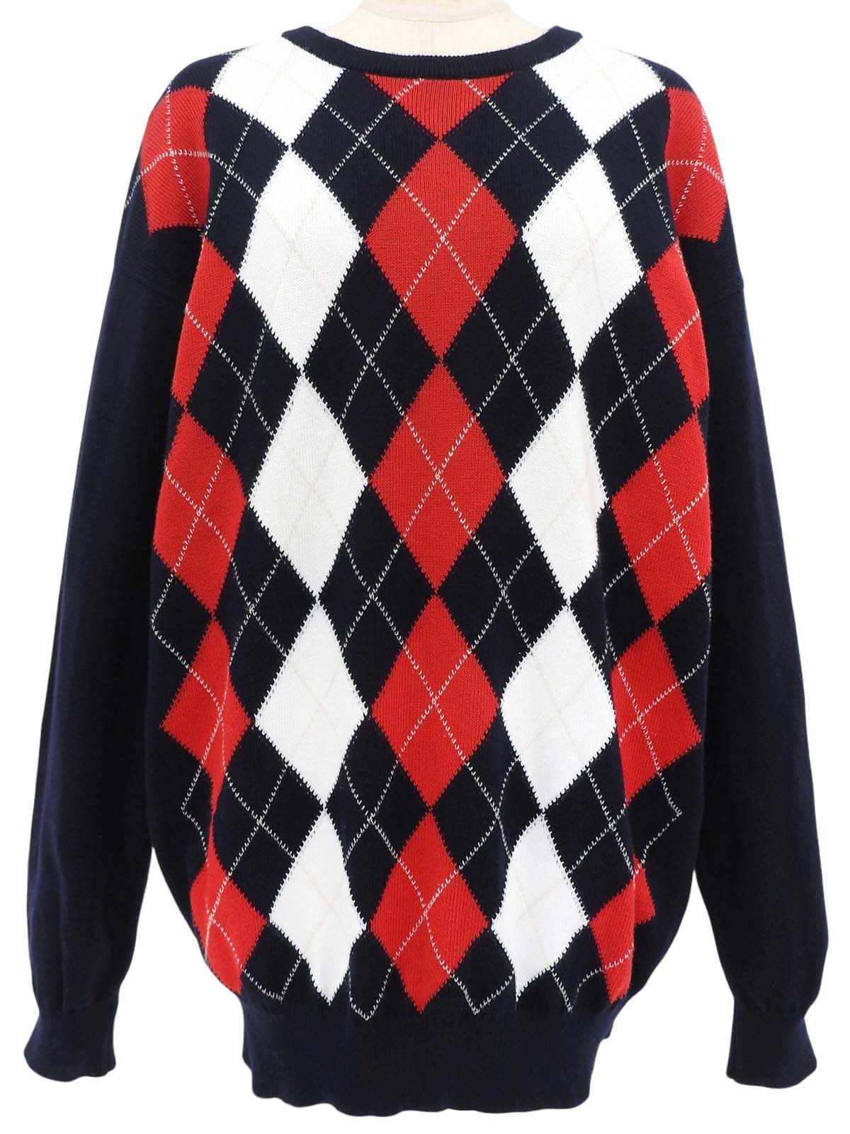 Navy Argyle Pattern Knit Top
