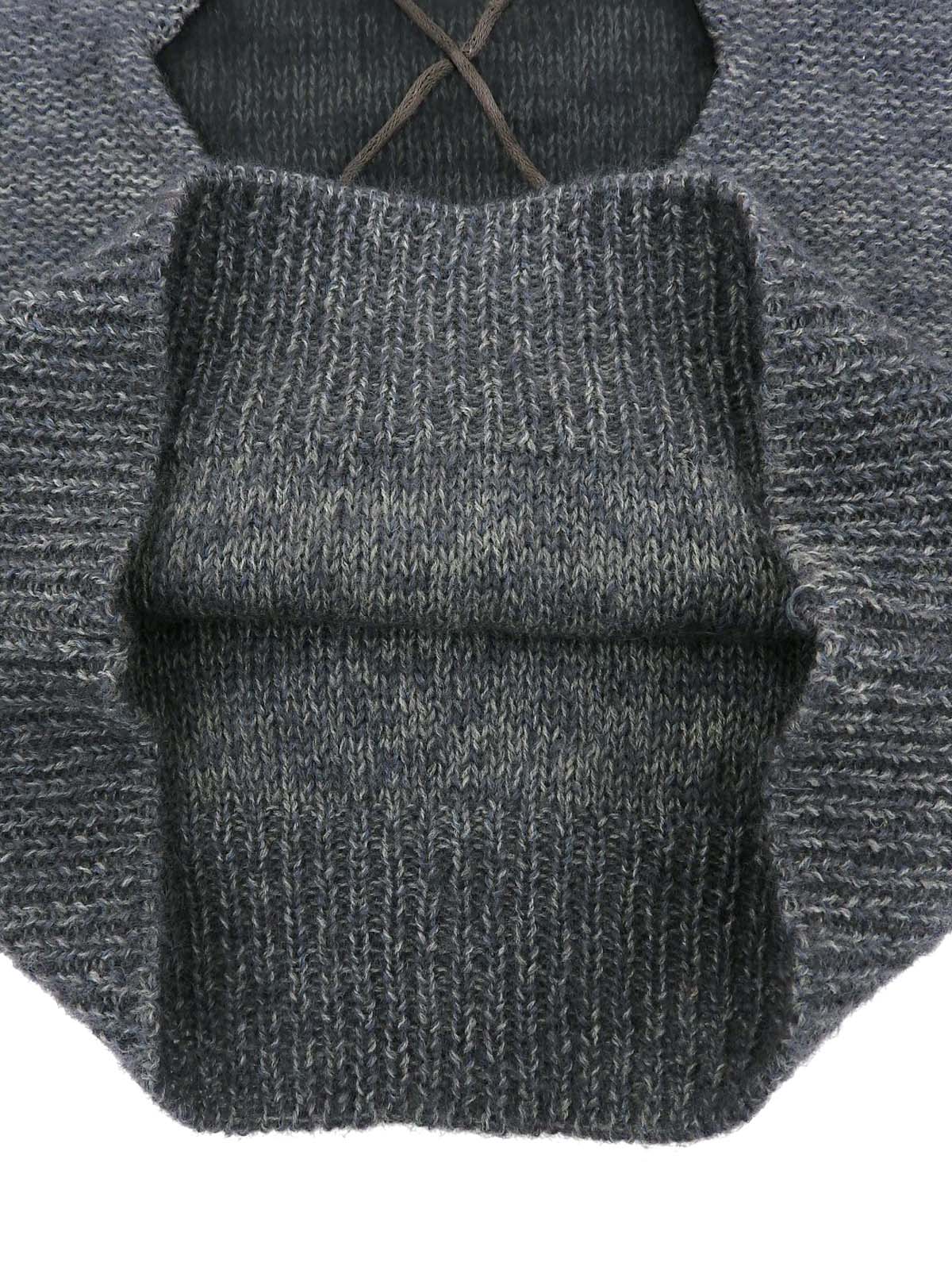 Argyle Sheer Design Puff Shoulder Knit Top in Gray