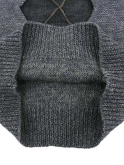 Argyle Sheer Design Puff Shoulder Knit Top in Gray