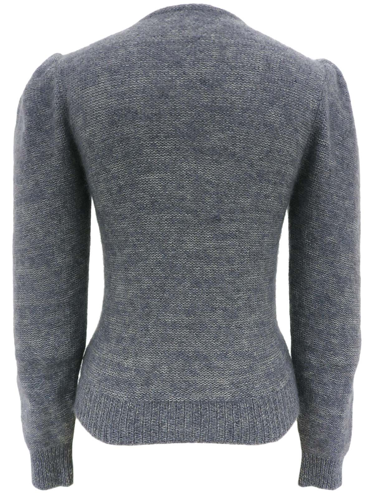 アーガイルシアーデザインパフショルダーニットトップス グレー