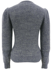 アーガイルシアーデザインパフショルダーニットトップス グレー