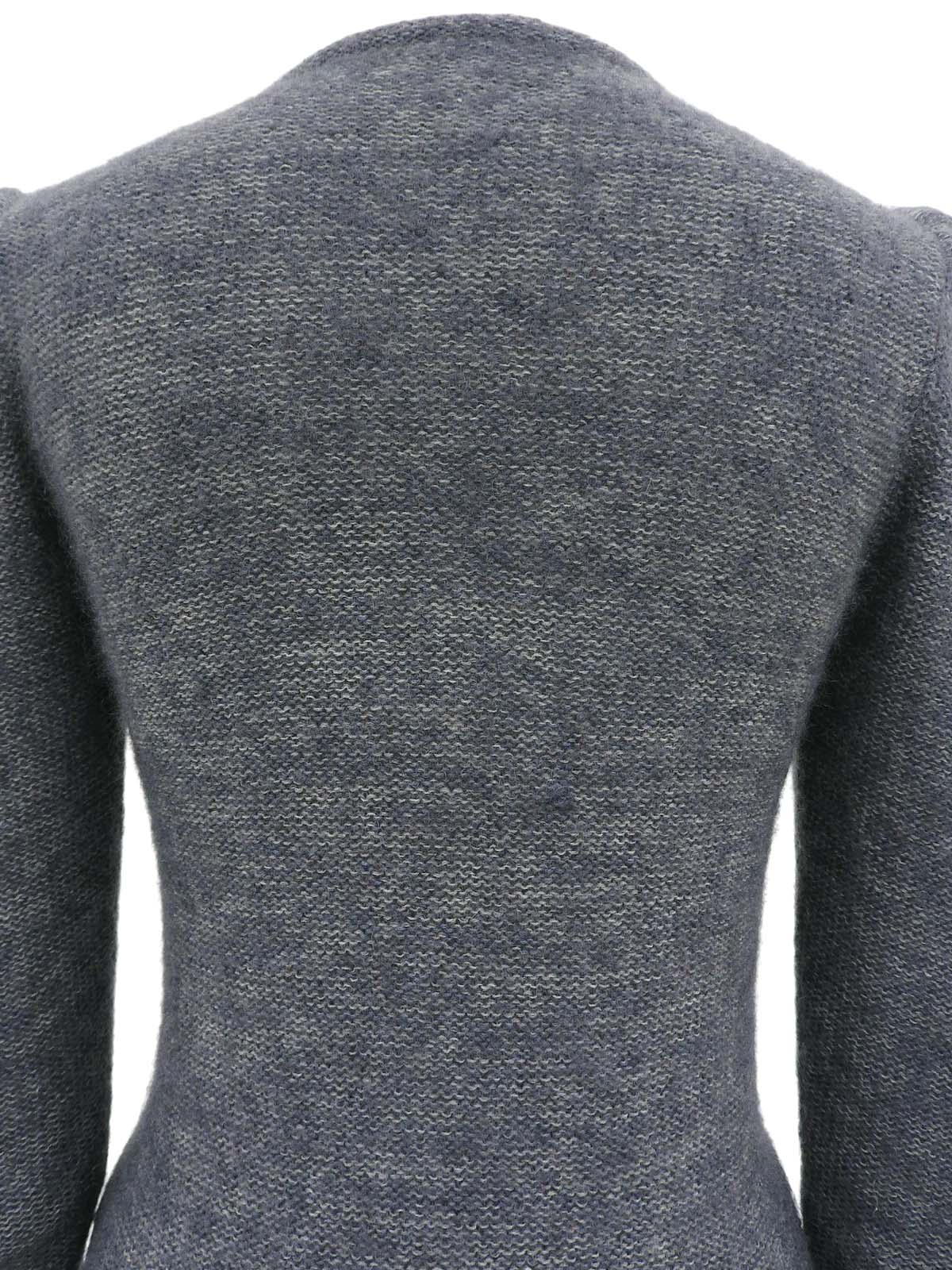 Argyle Sheer Design Puff Shoulder Knit Top in Gray