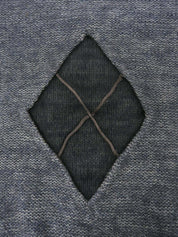 アーガイルシアーデザインパフショルダーニットトップス グレー