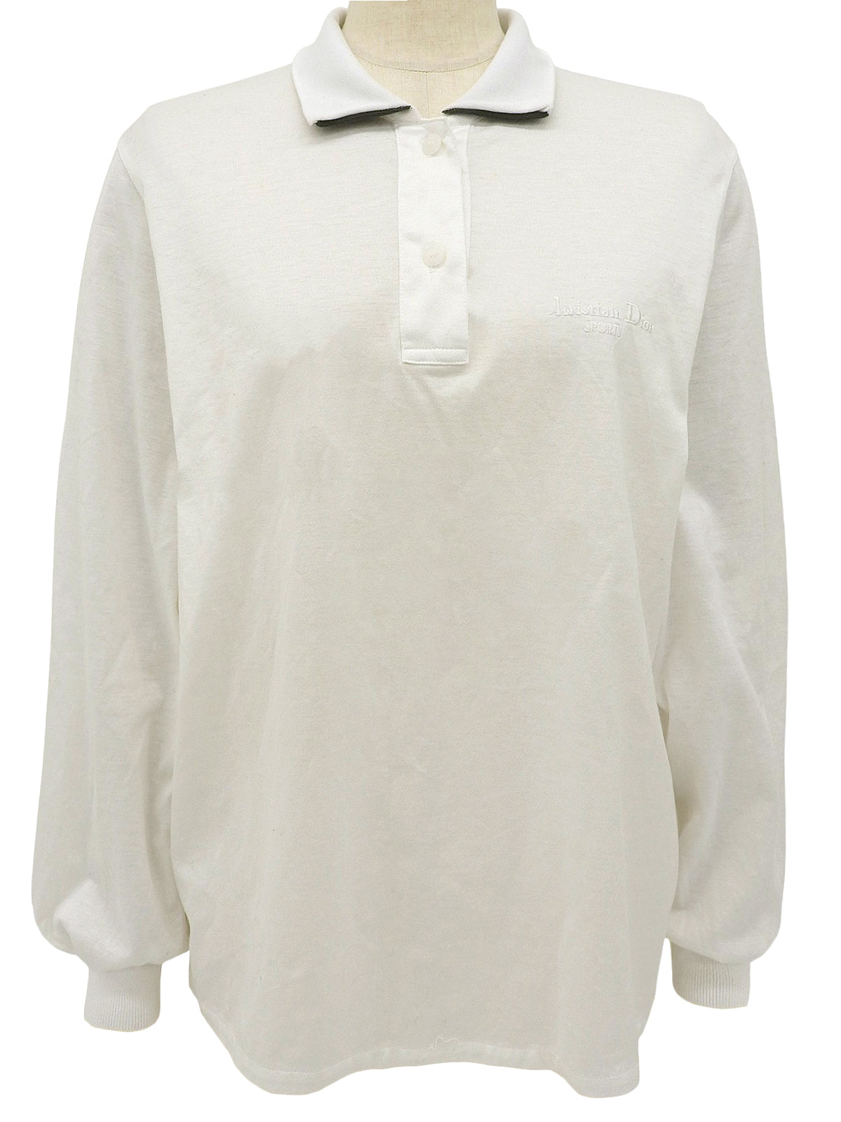 ロゴ刺繍長袖ポロシャツ ホワイト/チャコールグレー