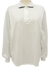 ロゴ刺繍長袖ポロシャツ ホワイト/チャコールグレー