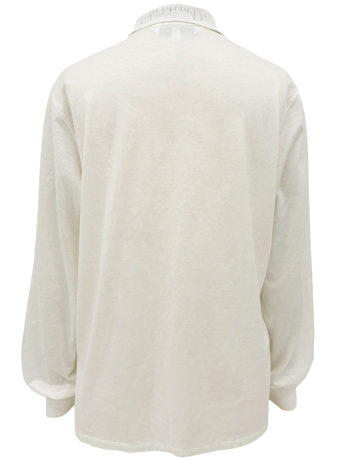 ロゴ刺繍長袖ポロシャツ ホワイト/チャコールグレー