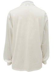 ロゴ刺繍長袖ポロシャツ ホワイト/チャコールグレー