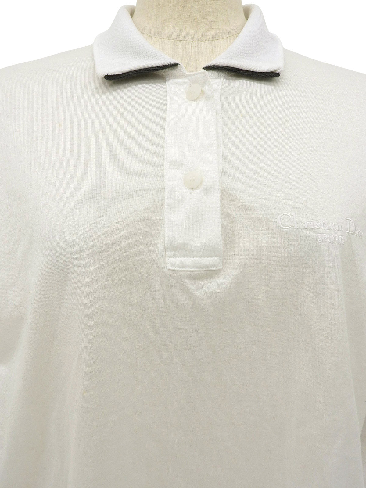 ロゴ刺繍長袖ポロシャツ ホワイト/チャコールグレー