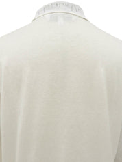 ロゴ刺繍長袖ポロシャツ ホワイト/チャコールグレー