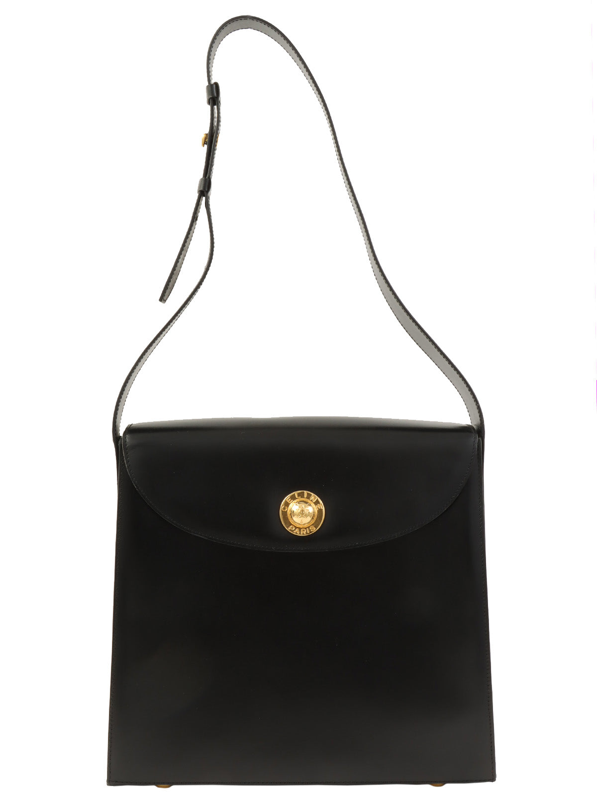 Star Motif Round Logo Plate Shoulder Bag Black