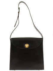 Star Motif Round Logo Plate Shoulder Bag Black