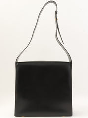 Star Motif Round Logo Plate Shoulder Bag Black