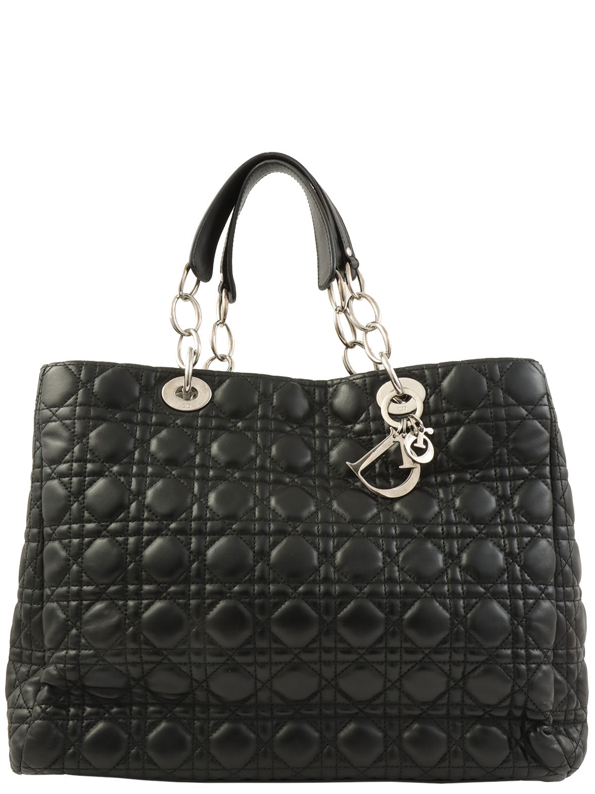 Cannage Stitch Chain Tote Bag in Black