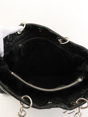 Cannage Stitch Chain Tote Bag in Black