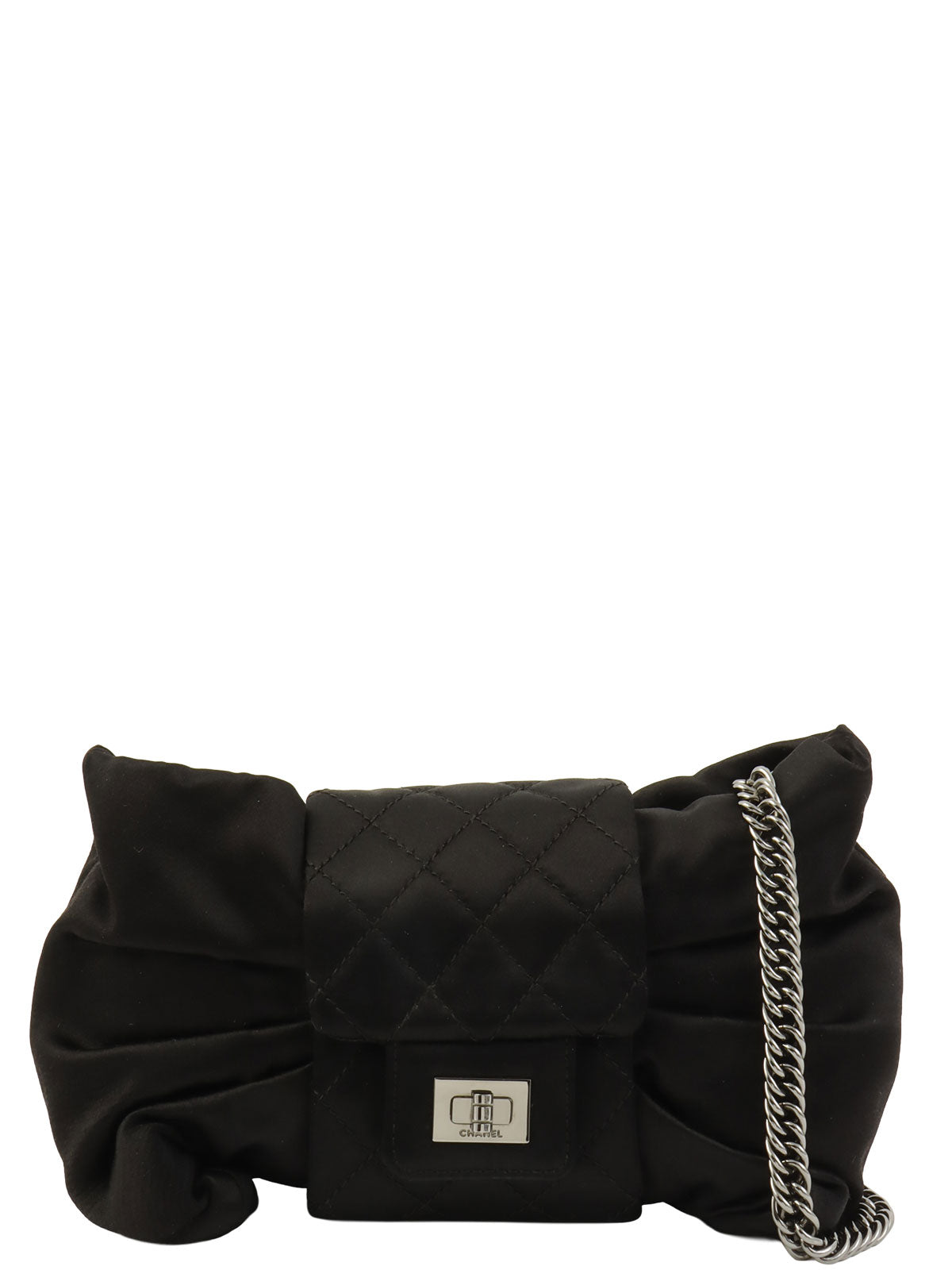 2008 Satin 2.55 Ribbon Chain Shoulder Bag Black