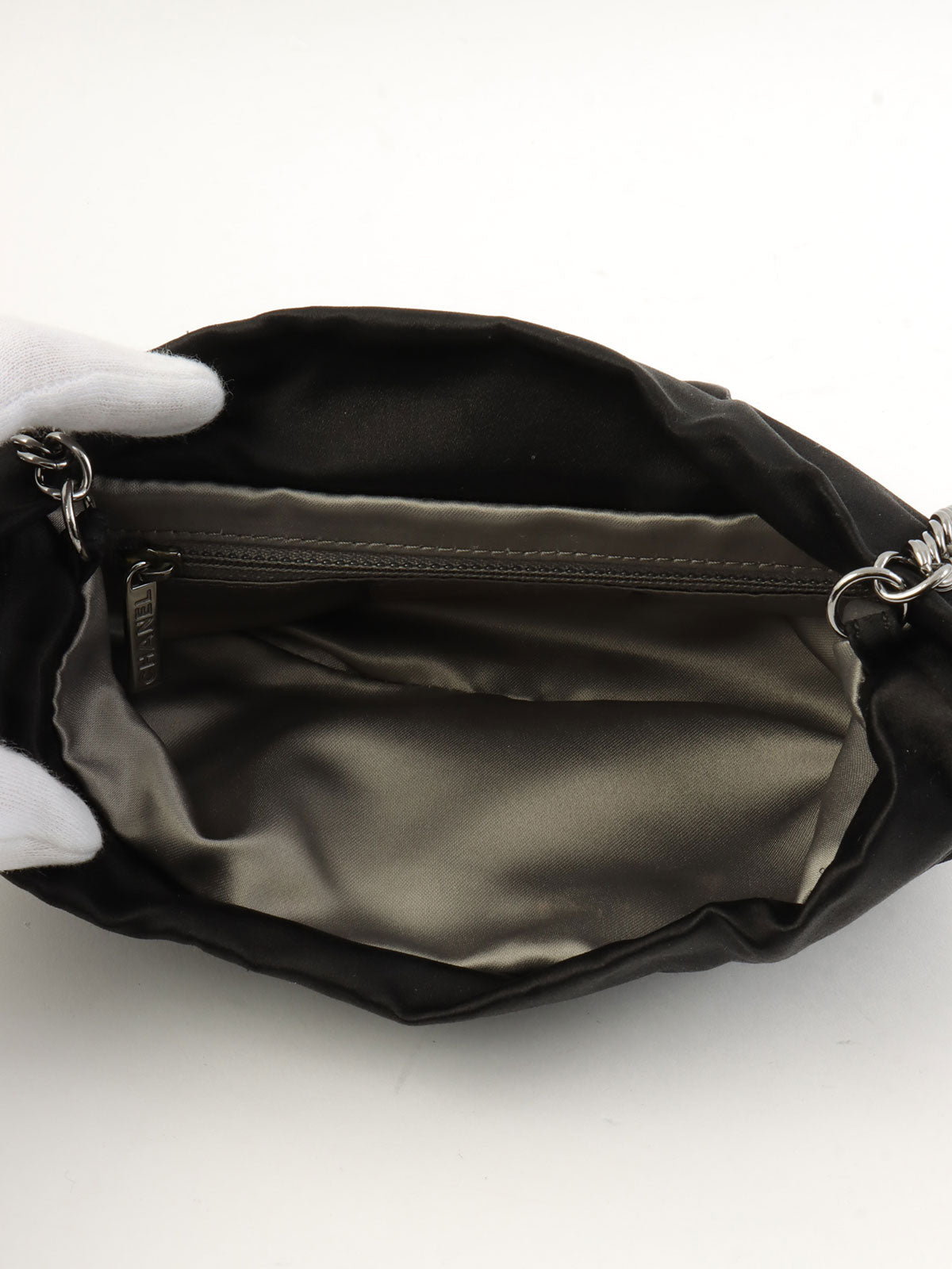 2008 Satin 2.55 Ribbon Chain Shoulder Bag Black