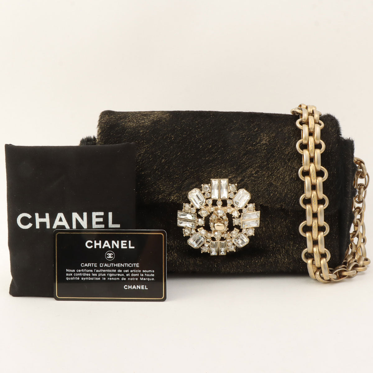 CHANEL pony hair crystal CC turn-lock shoulder bag, black/gold, made around 2008